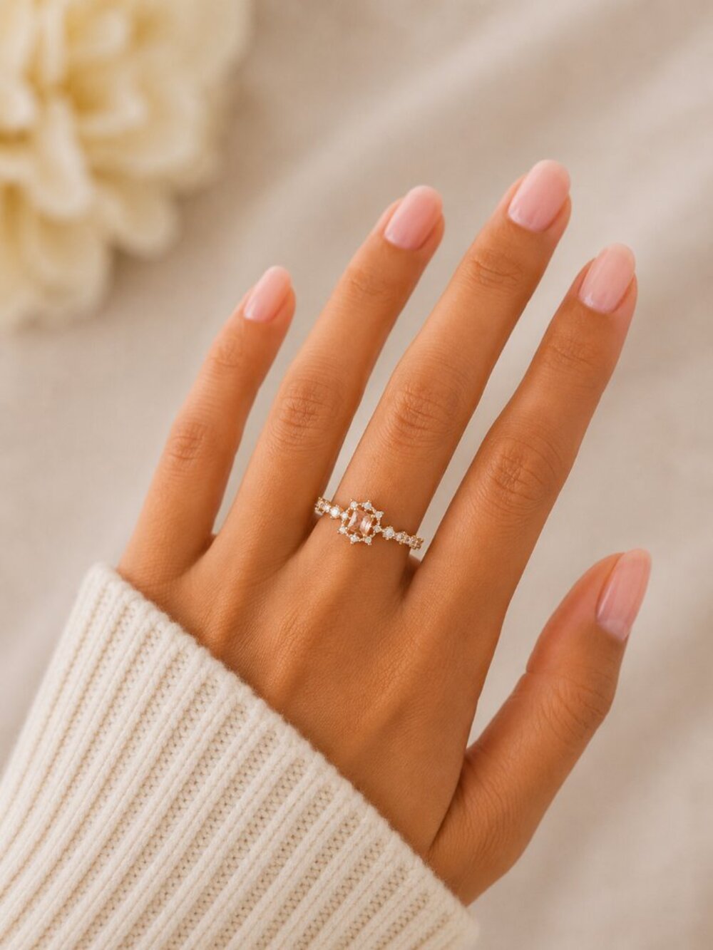 NEW 14k Gold Champagne Princess Cut Diamond Ring Dainty Band - Picture 2 of 8